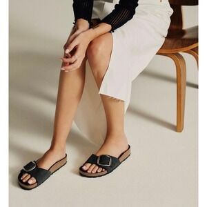 Birkenstock Madrid‎ Big Buckle Slide Sandals Leather Black 36 5.5 Narrow